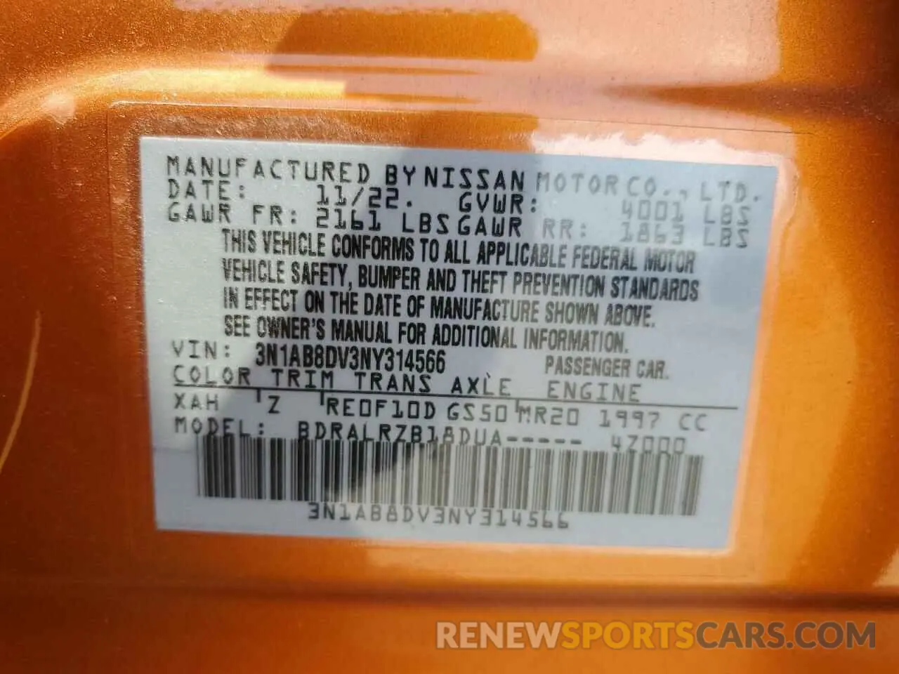 14 Фотография поврежденного автомобиля 3N1AB8DV3NY314566 NISSAN SENTRA 2022