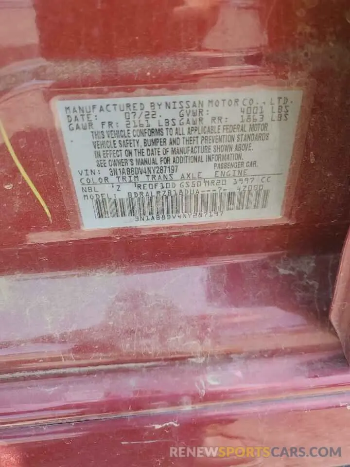 12 Photograph of a damaged car 3N1AB8DV4NY287197 NISSAN SENTRA 2022
