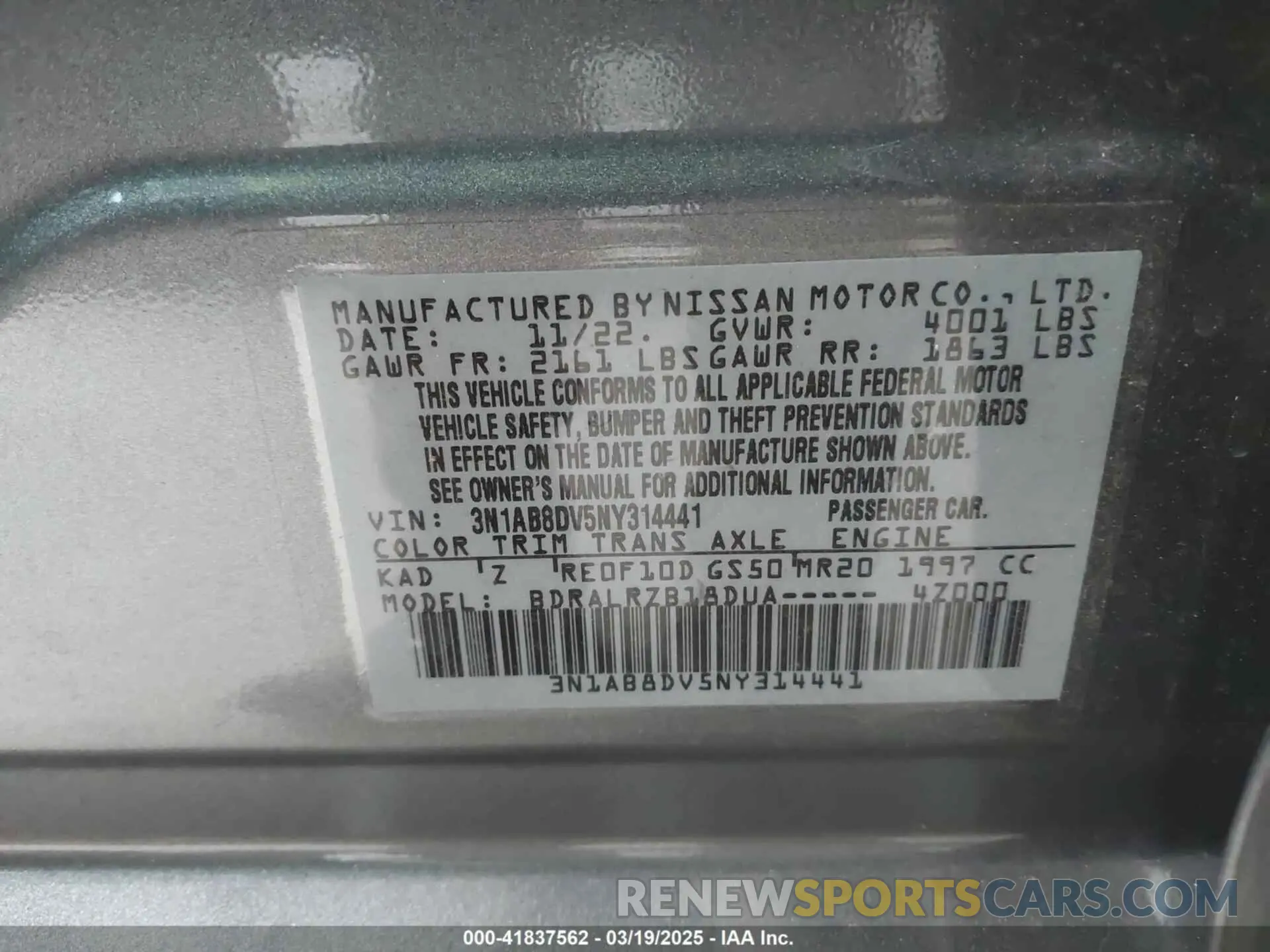9 Photograph of a damaged car 3N1AB8DV5NY314441 NISSAN SENTRA 2022