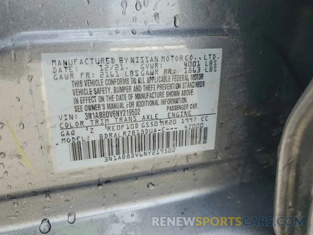 12 Photograph of a damaged car 3N1AB8DV6NY219502 NISSAN SENTRA 2022