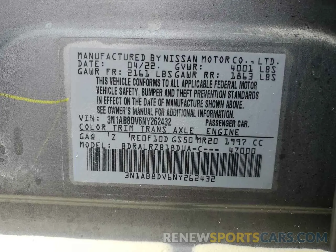13 Фотография поврежденного автомобиля 3N1AB8DV6NY262432 NISSAN SENTRA 2022