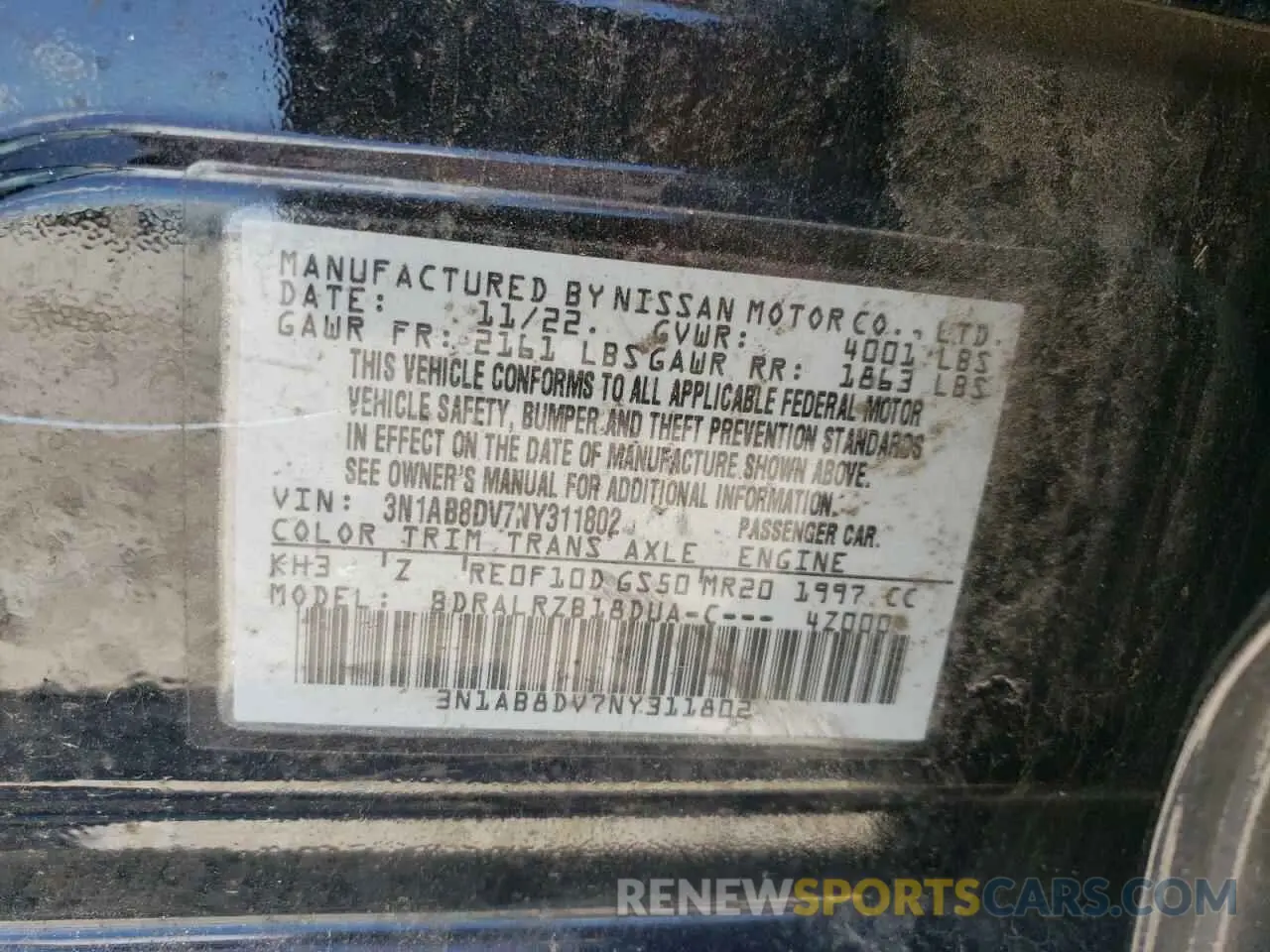 12 Photograph of a damaged car 3N1AB8DV7NY311802 NISSAN SENTRA 2022