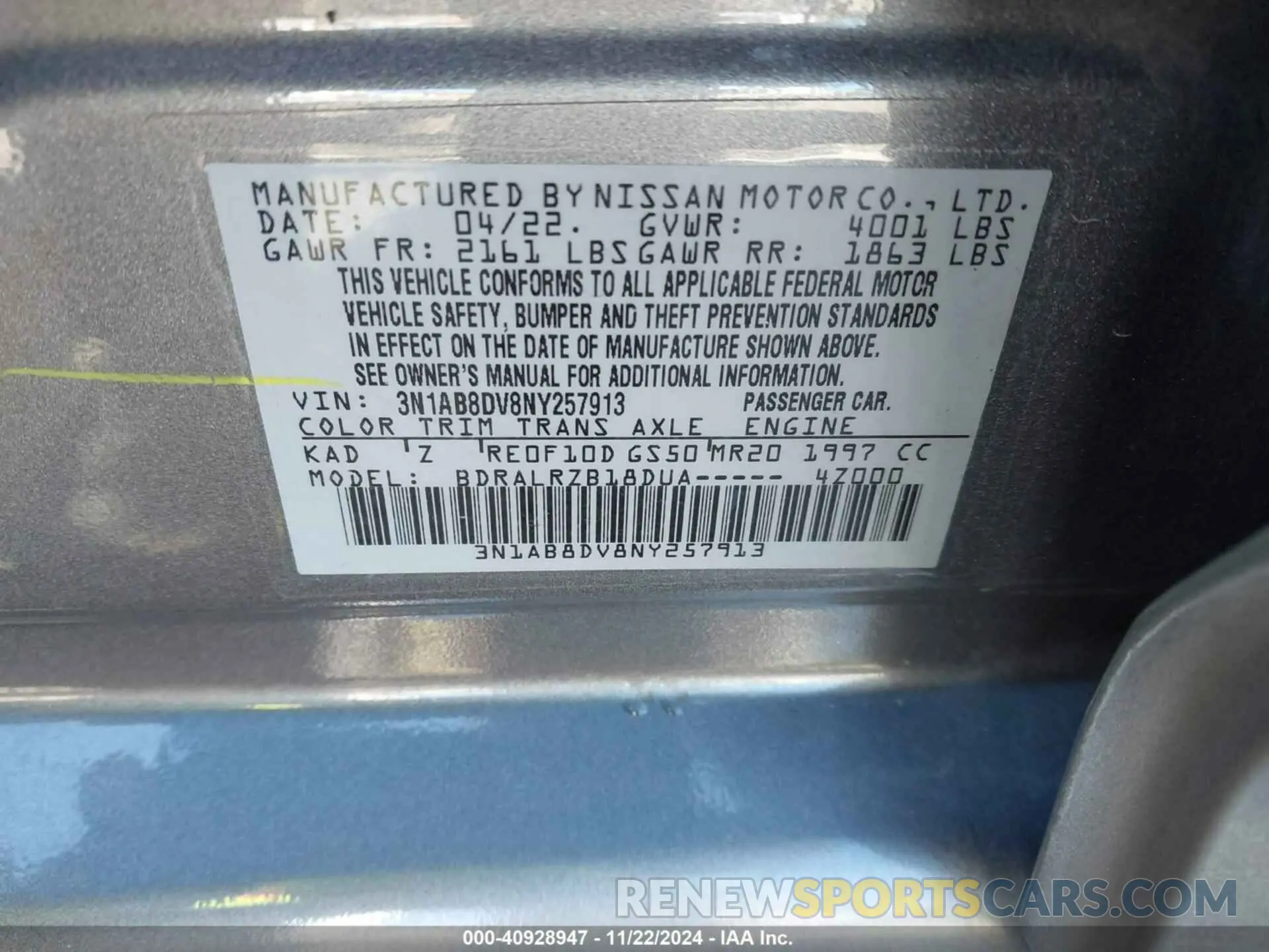 9 Фотография поврежденного автомобиля 3N1AB8DV8NY257913 NISSAN SENTRA 2022