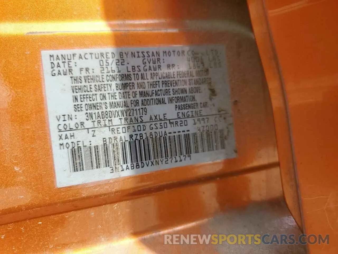12 Photograph of a damaged car 3N1AB8DVXNY271179 NISSAN SENTRA 2022