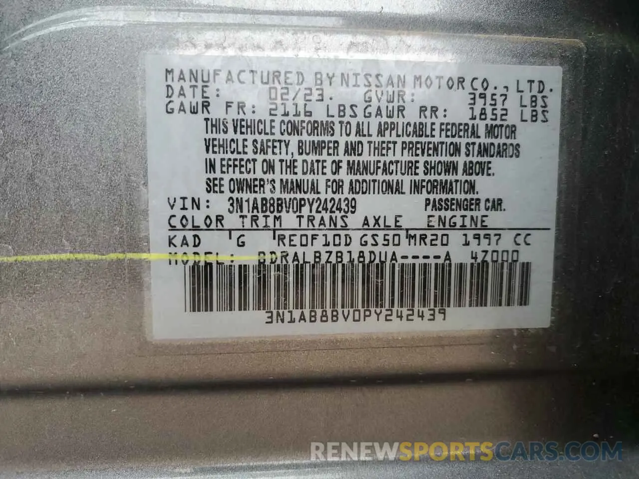 14 Фотография поврежденного автомобиля 3N1AB8BV0PY242439 NISSAN SENTRA 2023