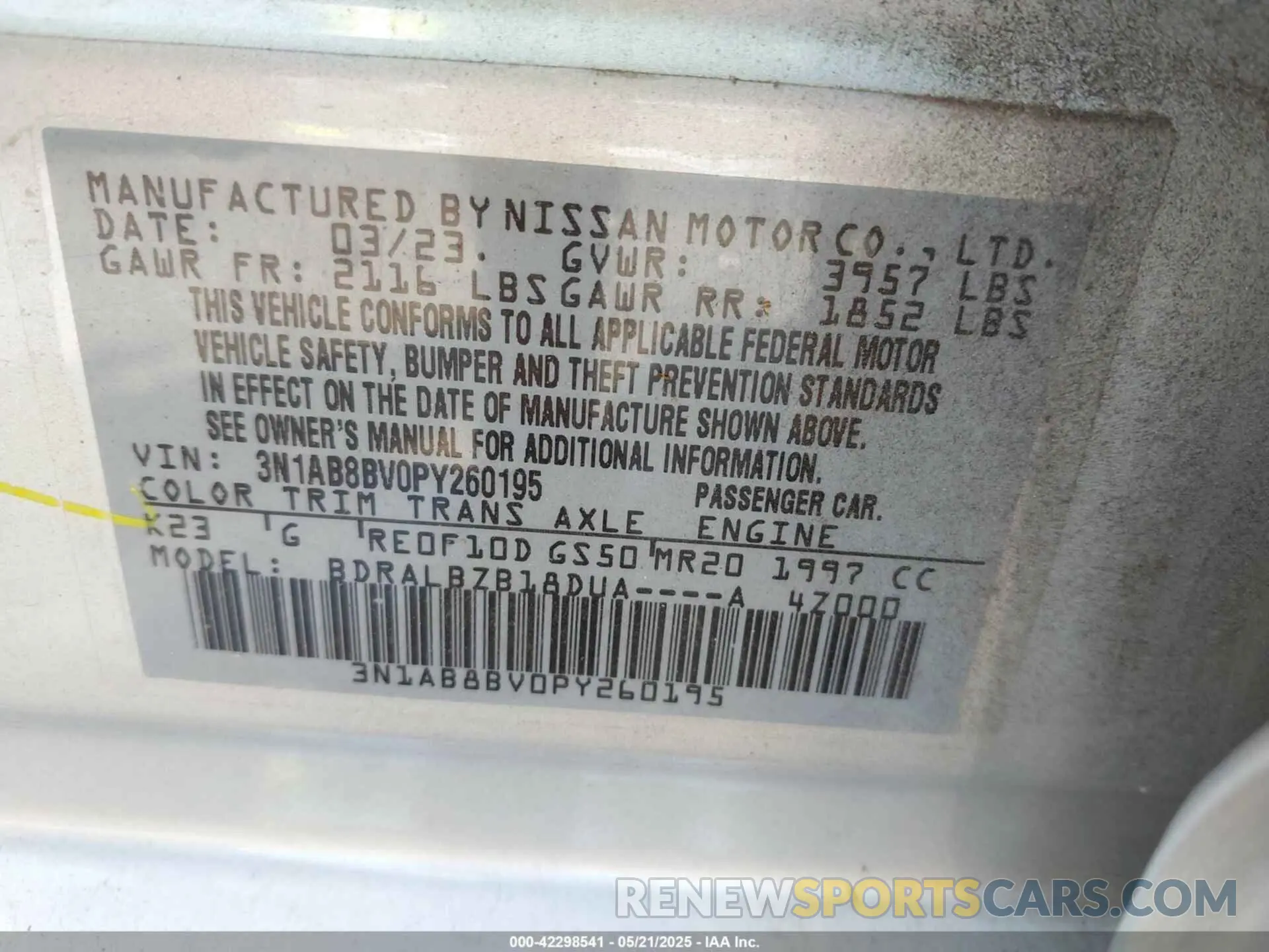 9 Photograph of a damaged car 3N1AB8BV0PY260195 NISSAN SENTRA 2023