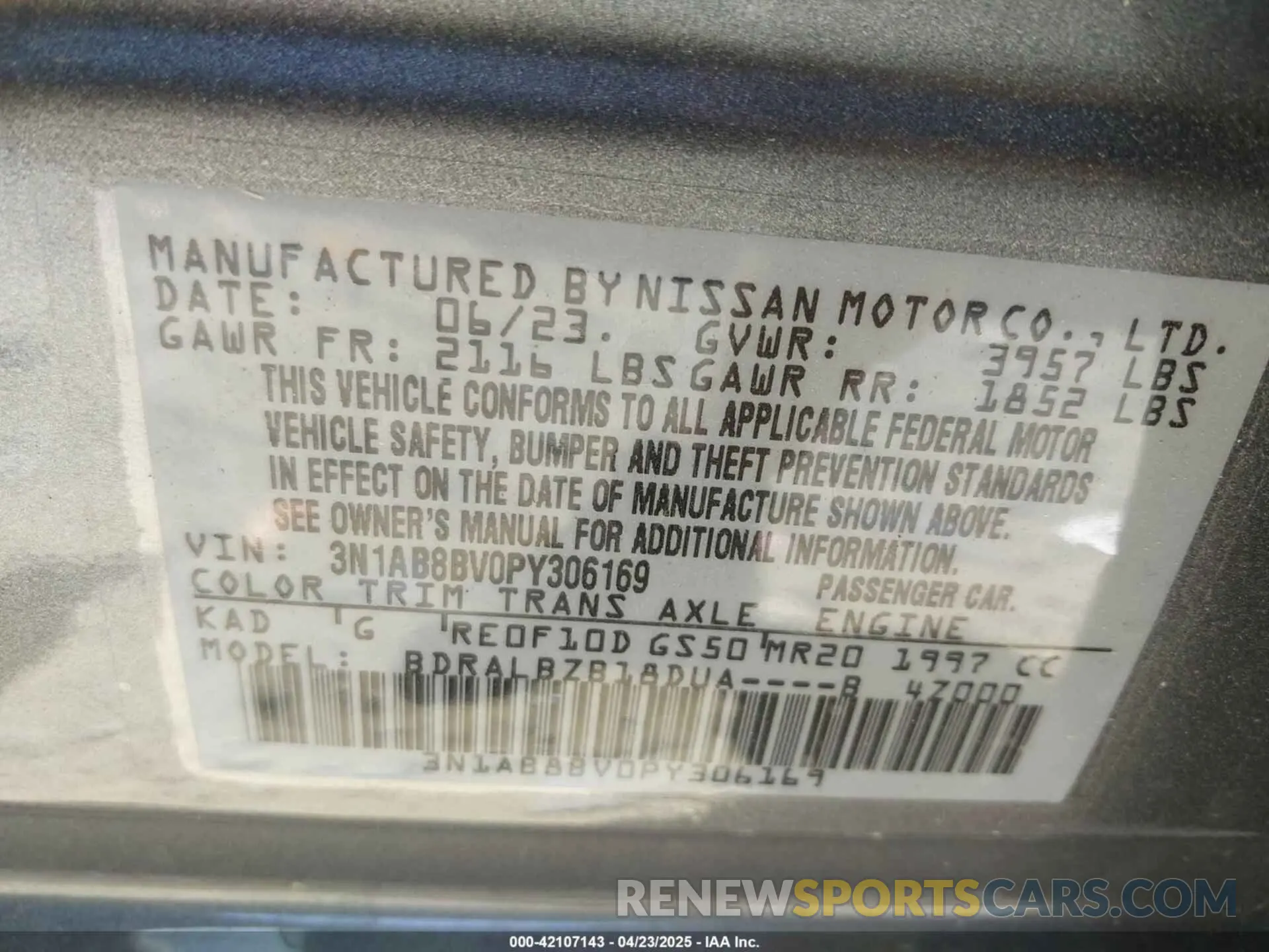 9 Фотография поврежденного автомобиля 3N1AB8BV0PY306169 NISSAN SENTRA 2023