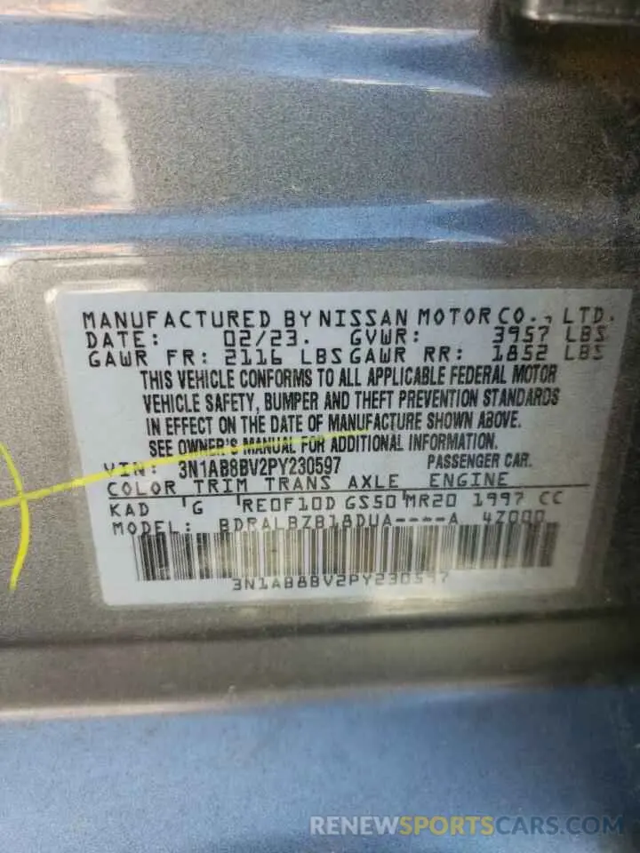 13 Фотография поврежденного автомобиля 3N1AB8BV2PY230597 NISSAN SENTRA 2023