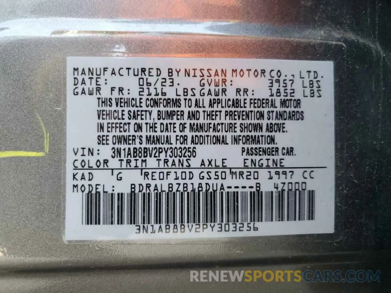 15 Фотография поврежденного автомобиля 3N1AB8BV2PY303256 NISSAN SENTRA 2023