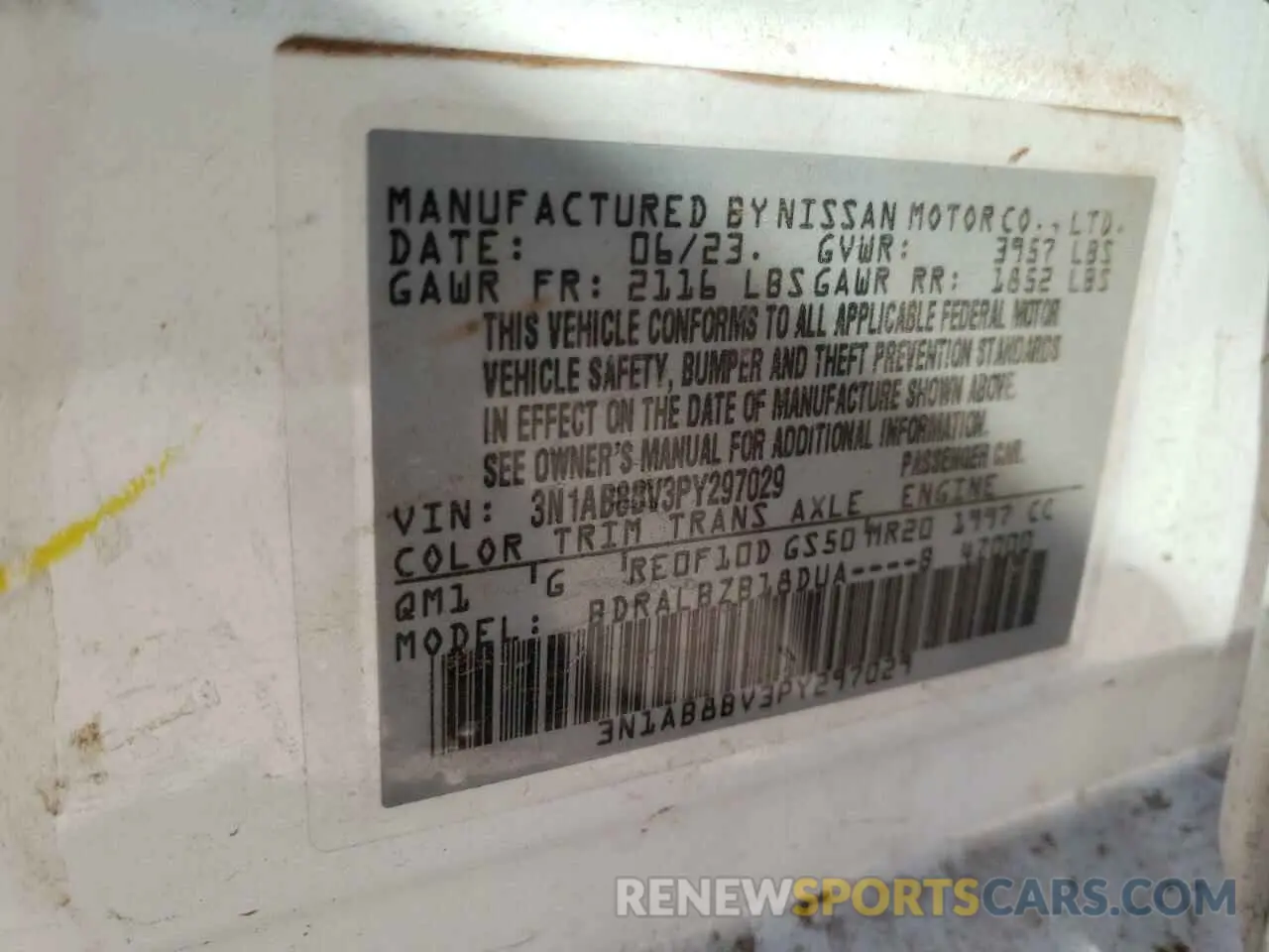 14 Фотография поврежденного автомобиля 3N1AB8BV3PY297029 NISSAN SENTRA 2023