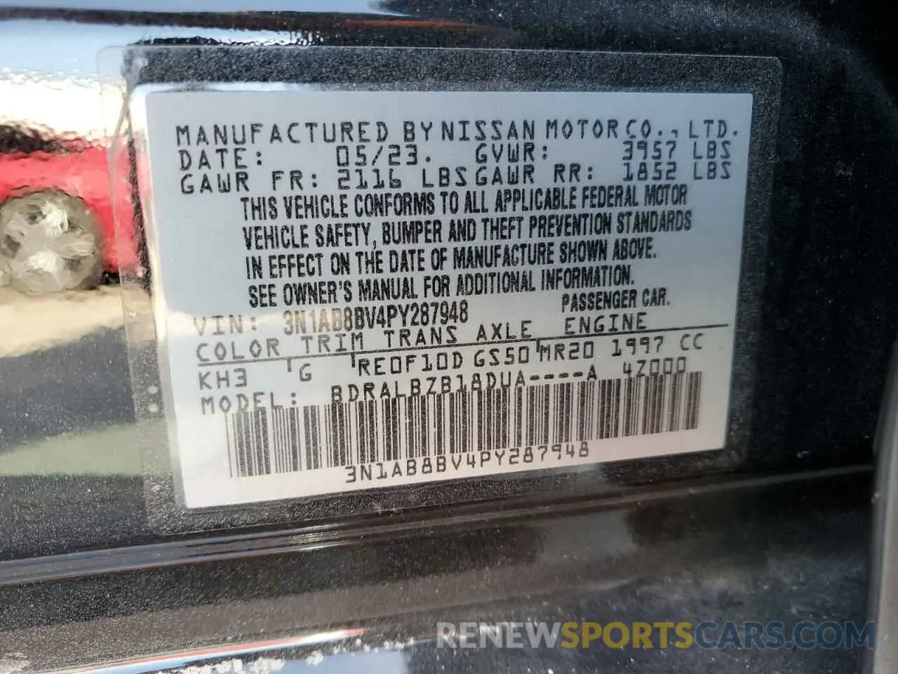 12 Фотография поврежденного автомобиля 3N1AB8BV4PY287948 NISSAN SENTRA 2023