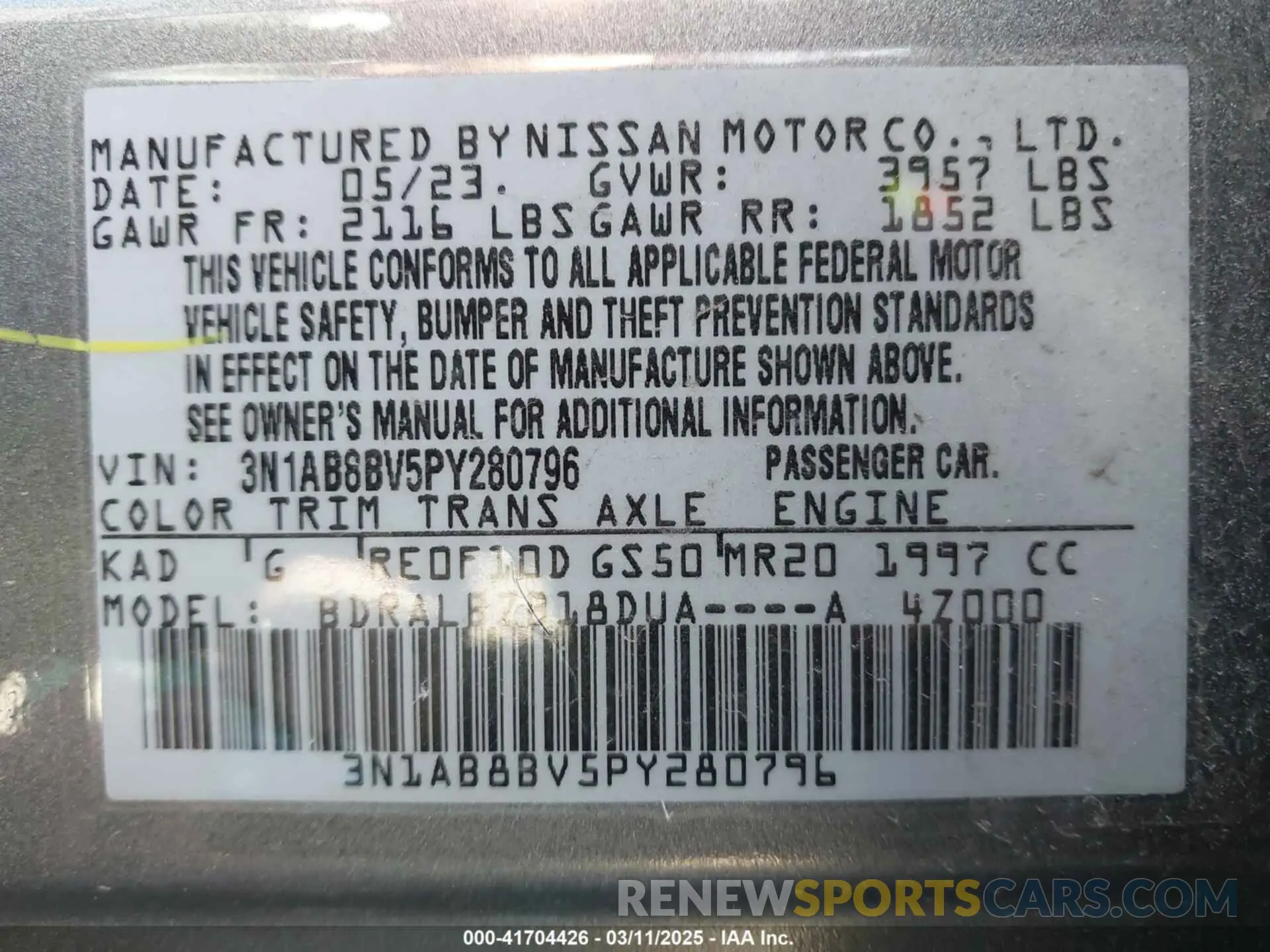9 Фотография поврежденного автомобиля 3N1AB8BV5PY280796 NISSAN SENTRA 2023