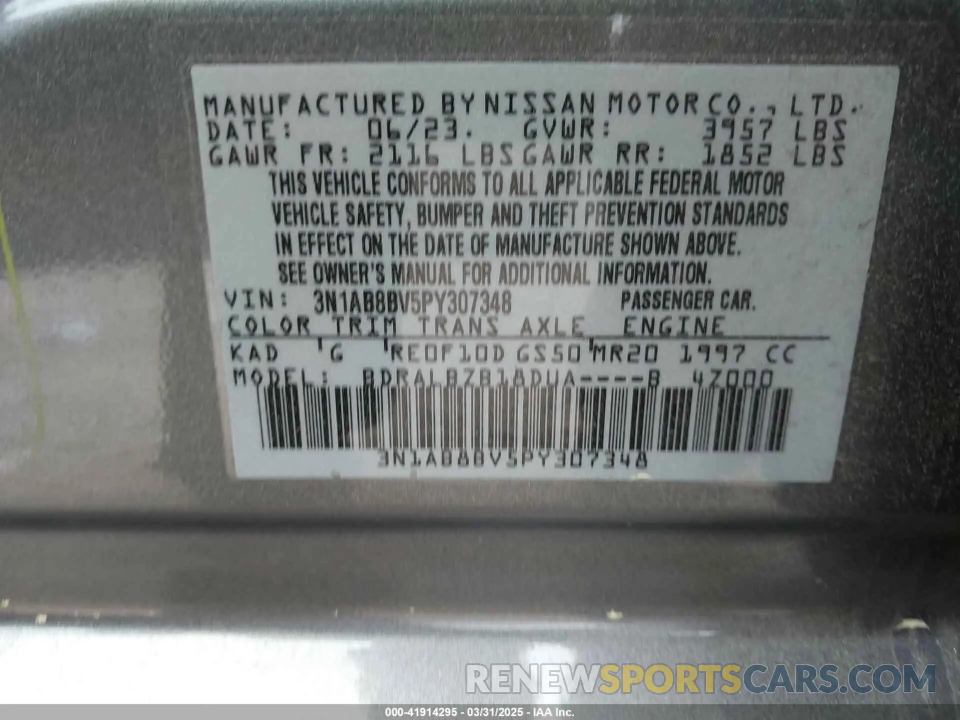 9 Photograph of a damaged car 3N1AB8BV5PY307348 NISSAN SENTRA 2023