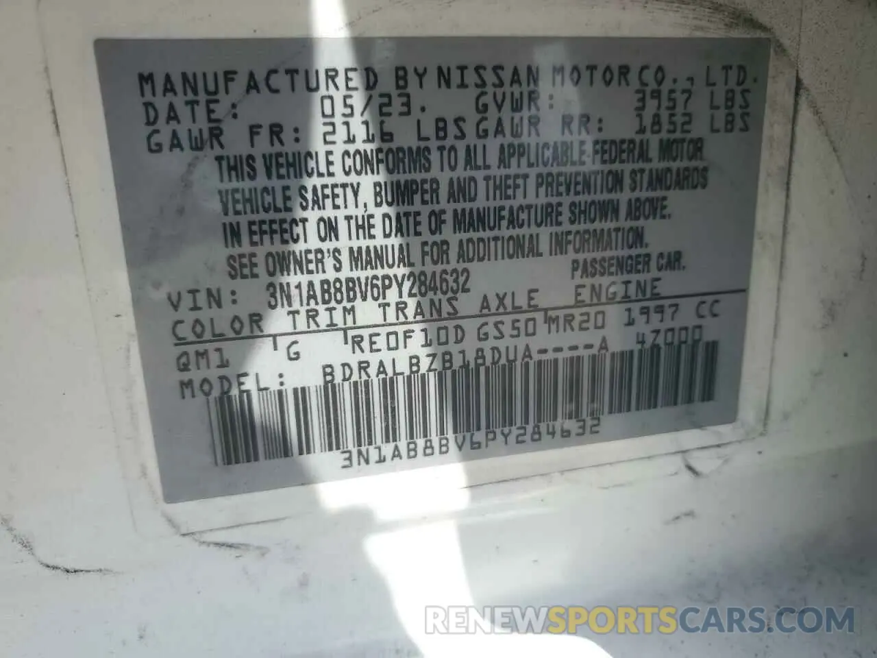 12 Photograph of a damaged car 3N1AB8BV6PY284632 NISSAN SENTRA 2023