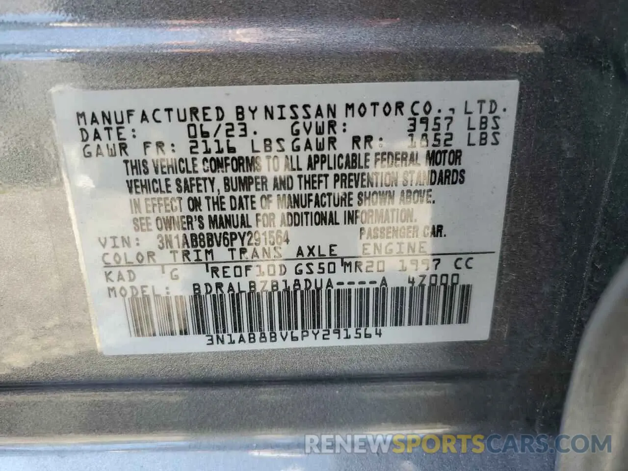 12 Photograph of a damaged car 3N1AB8BV6PY291564 NISSAN SENTRA 2023