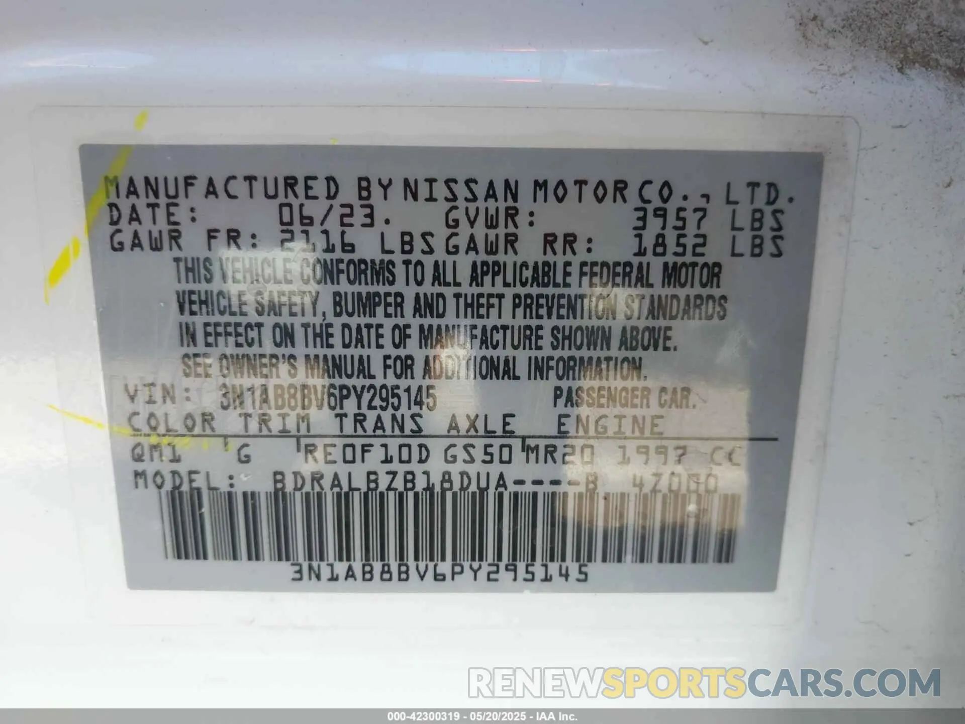 9 Photograph of a damaged car 3N1AB8BV6PY295145 NISSAN SENTRA 2023
