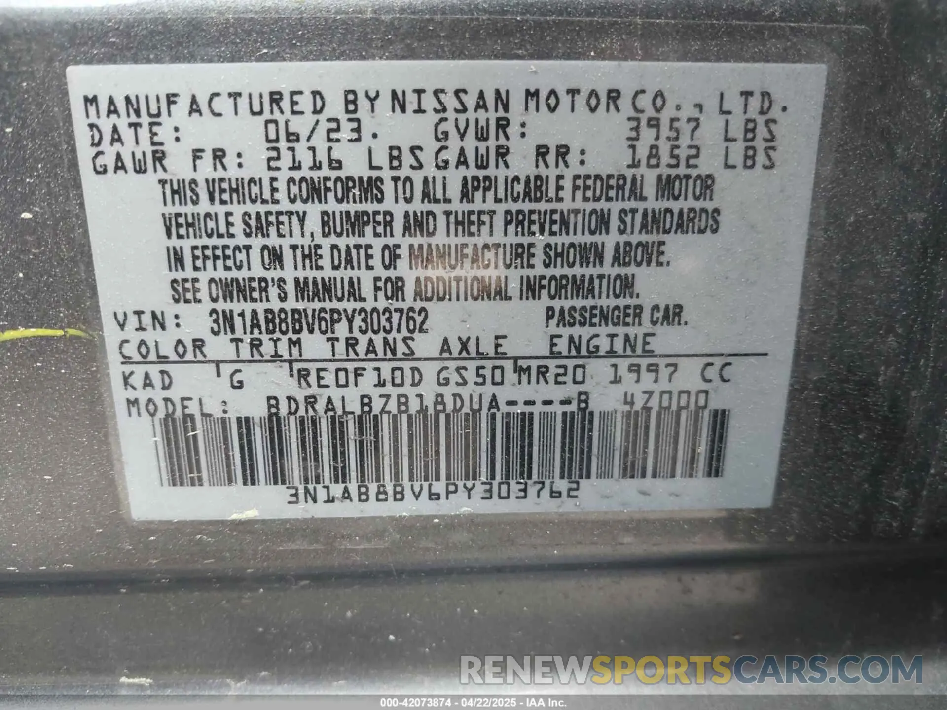 9 Фотография поврежденного автомобиля 3N1AB8BV6PY303762 NISSAN SENTRA 2023
