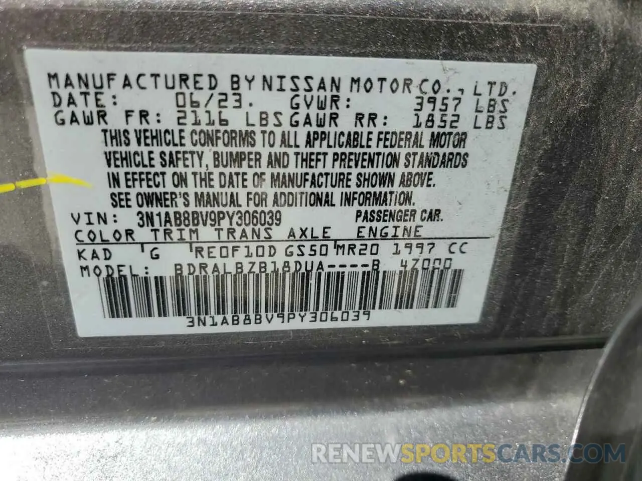 14 Photograph of a damaged car 3N1AB8BV9PY306039 NISSAN SENTRA 2023