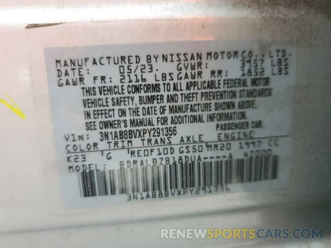 12 Фотография поврежденного автомобиля 3N1AB8BVXPY291356 NISSAN SENTRA 2023