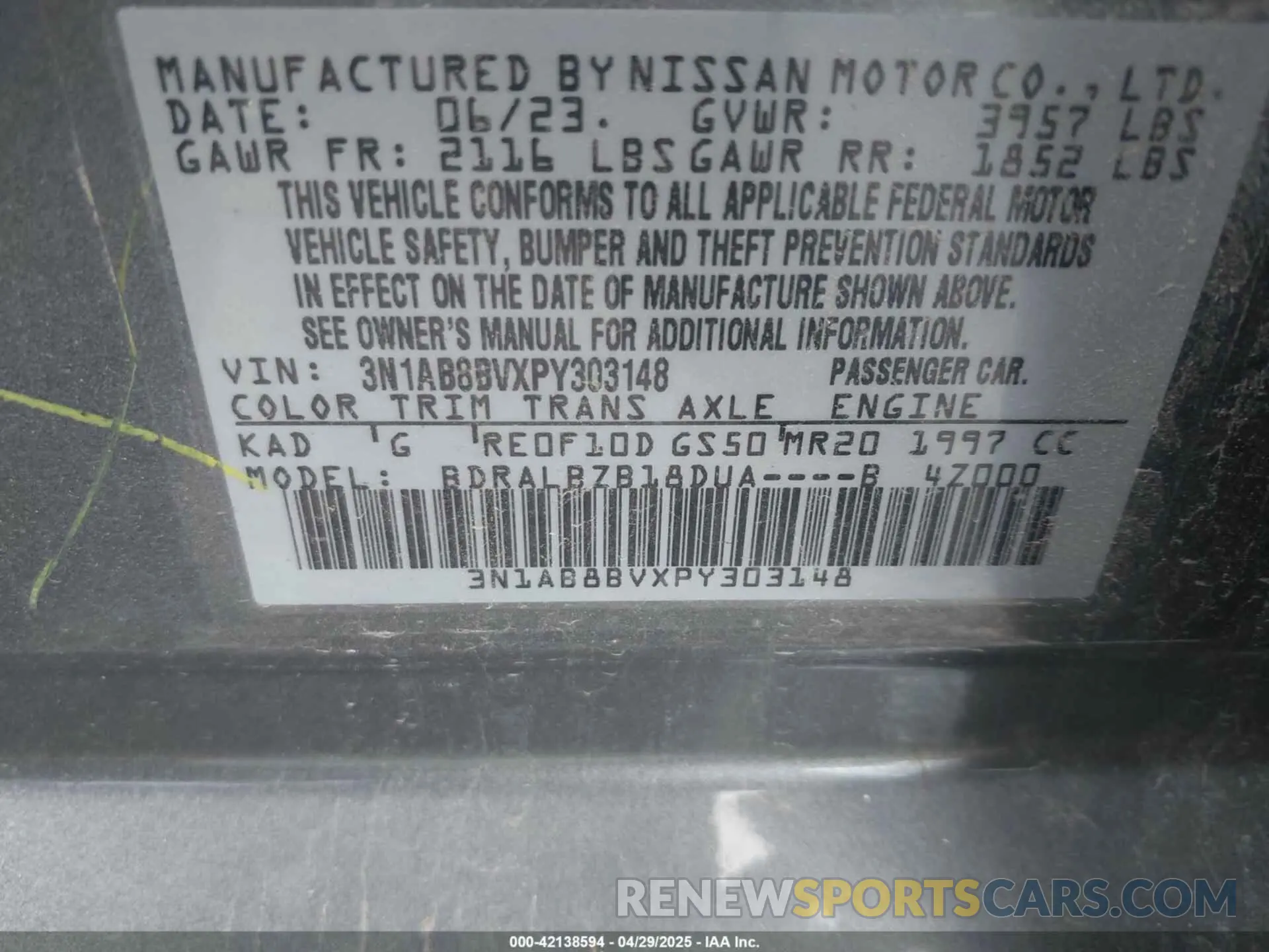 9 Photograph of a damaged car 3N1AB8BVXPY303148 NISSAN SENTRA 2023