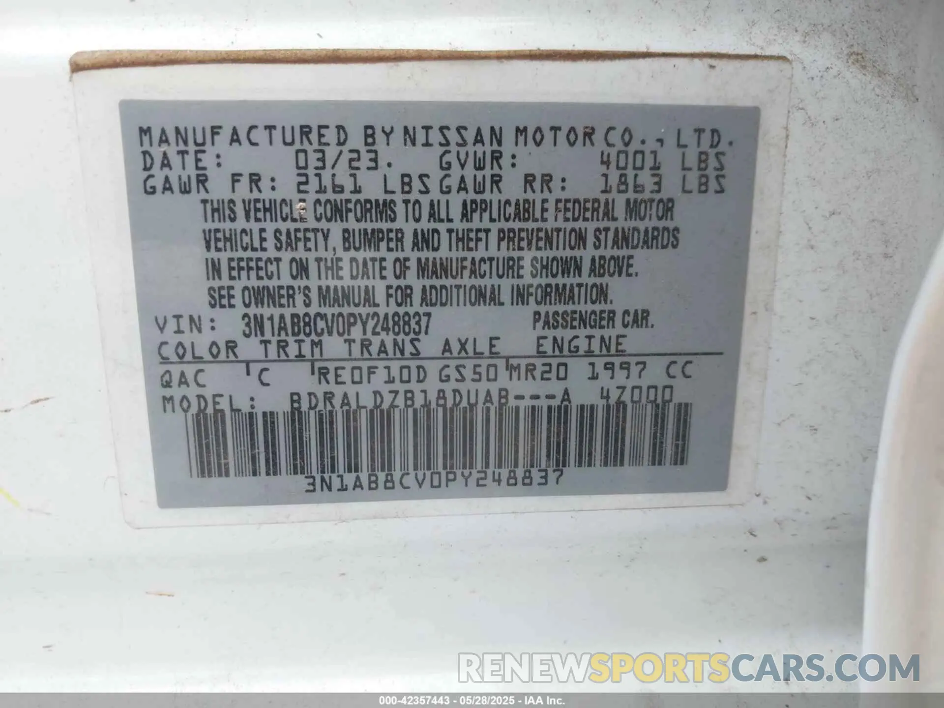 9 Photograph of a damaged car 3N1AB8CV0PY248837 NISSAN SENTRA 2023