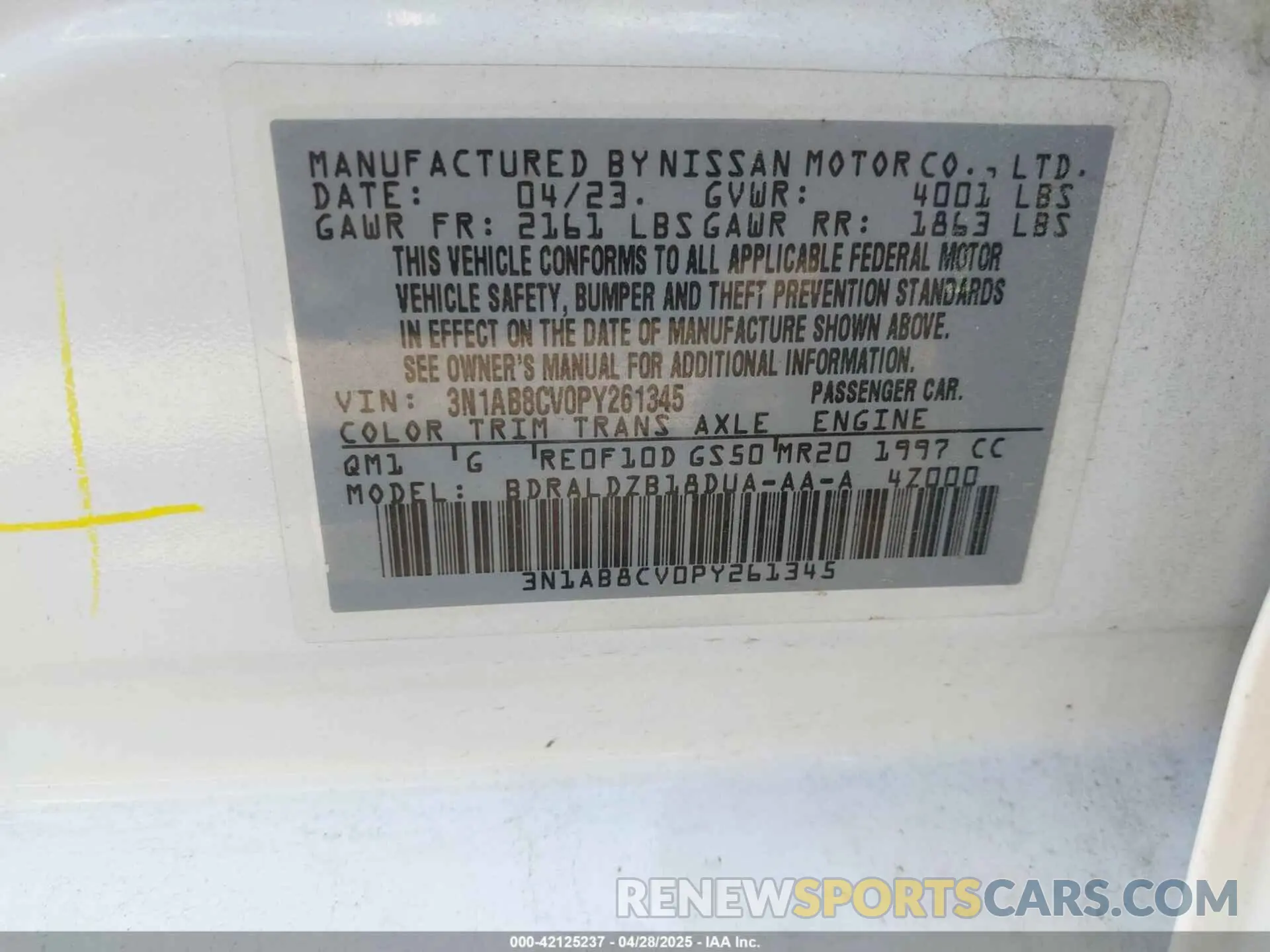 9 Фотография поврежденного автомобиля 3N1AB8CV0PY261345 NISSAN SENTRA 2023