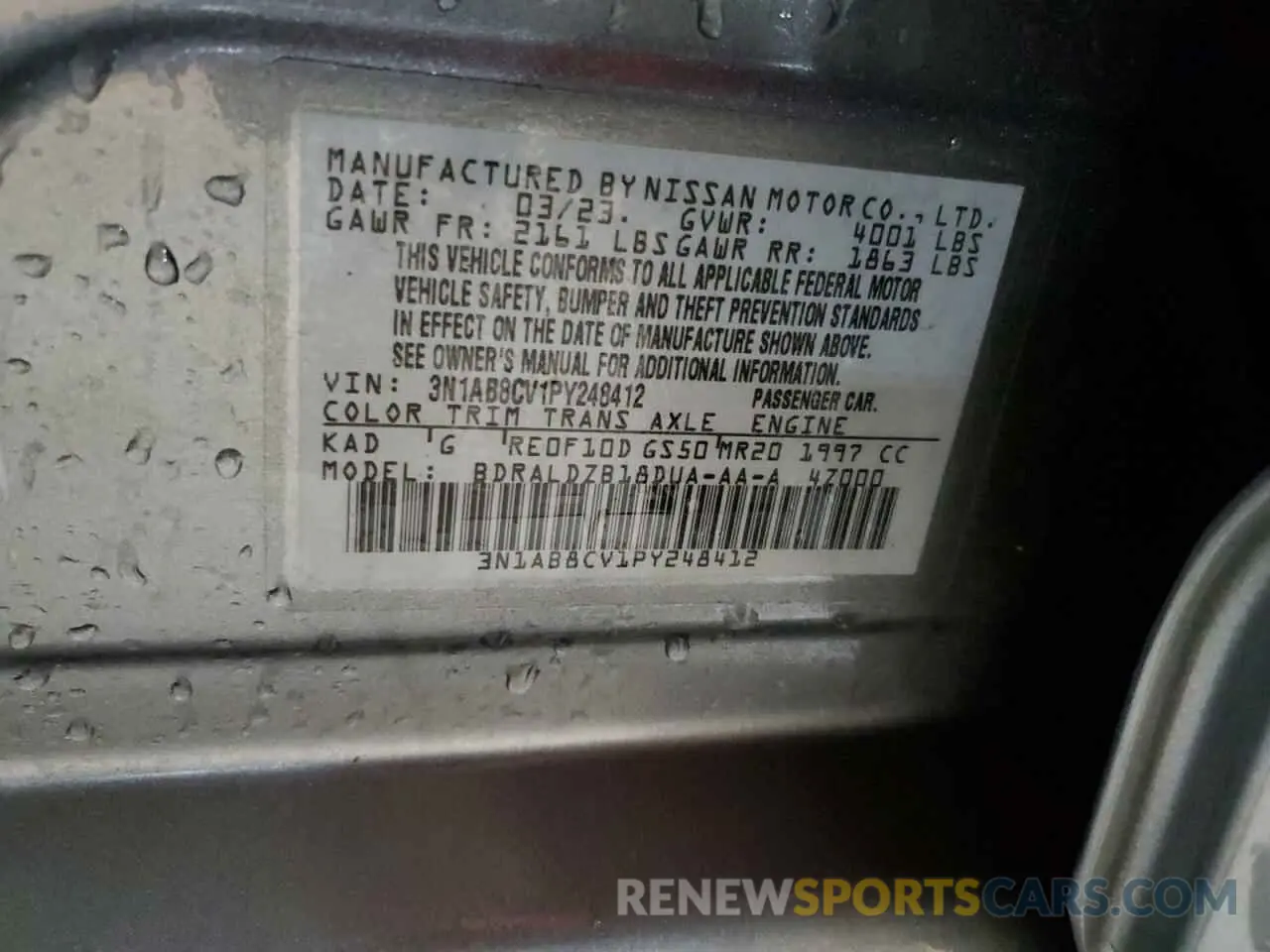 12 Photograph of a damaged car 3N1AB8CV1PY248412 NISSAN SENTRA 2023