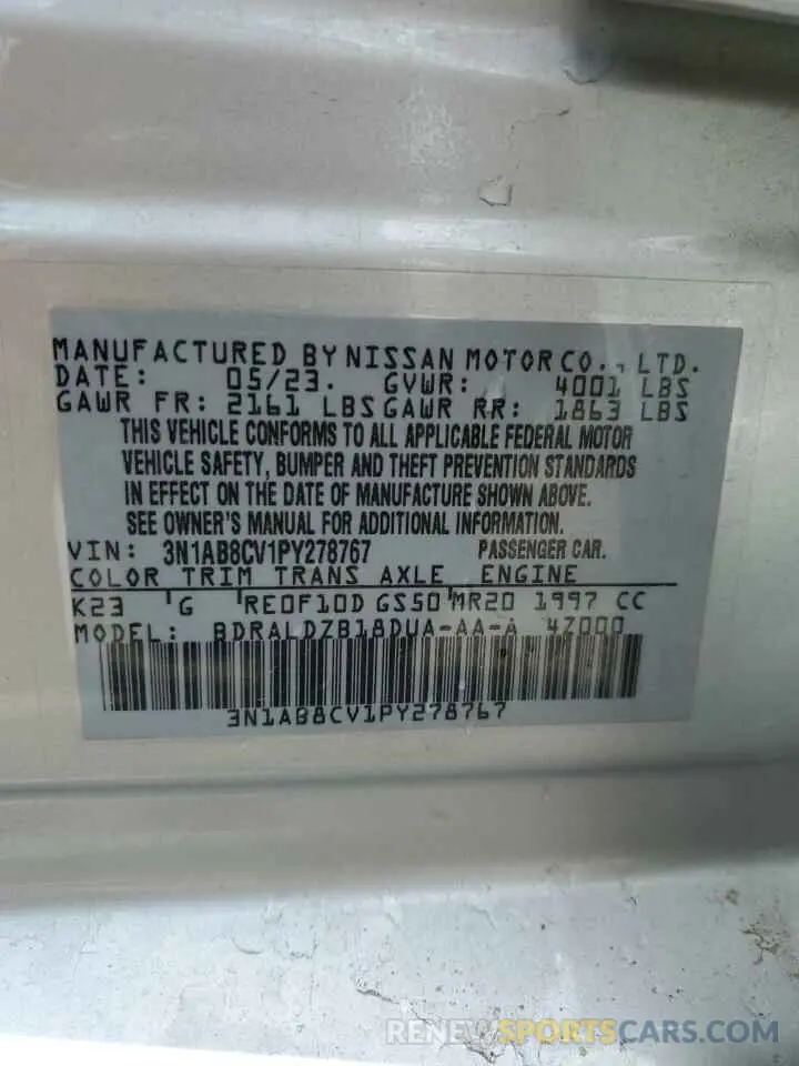 12 Фотография поврежденного автомобиля 3N1AB8CV1PY278767 NISSAN SENTRA 2023