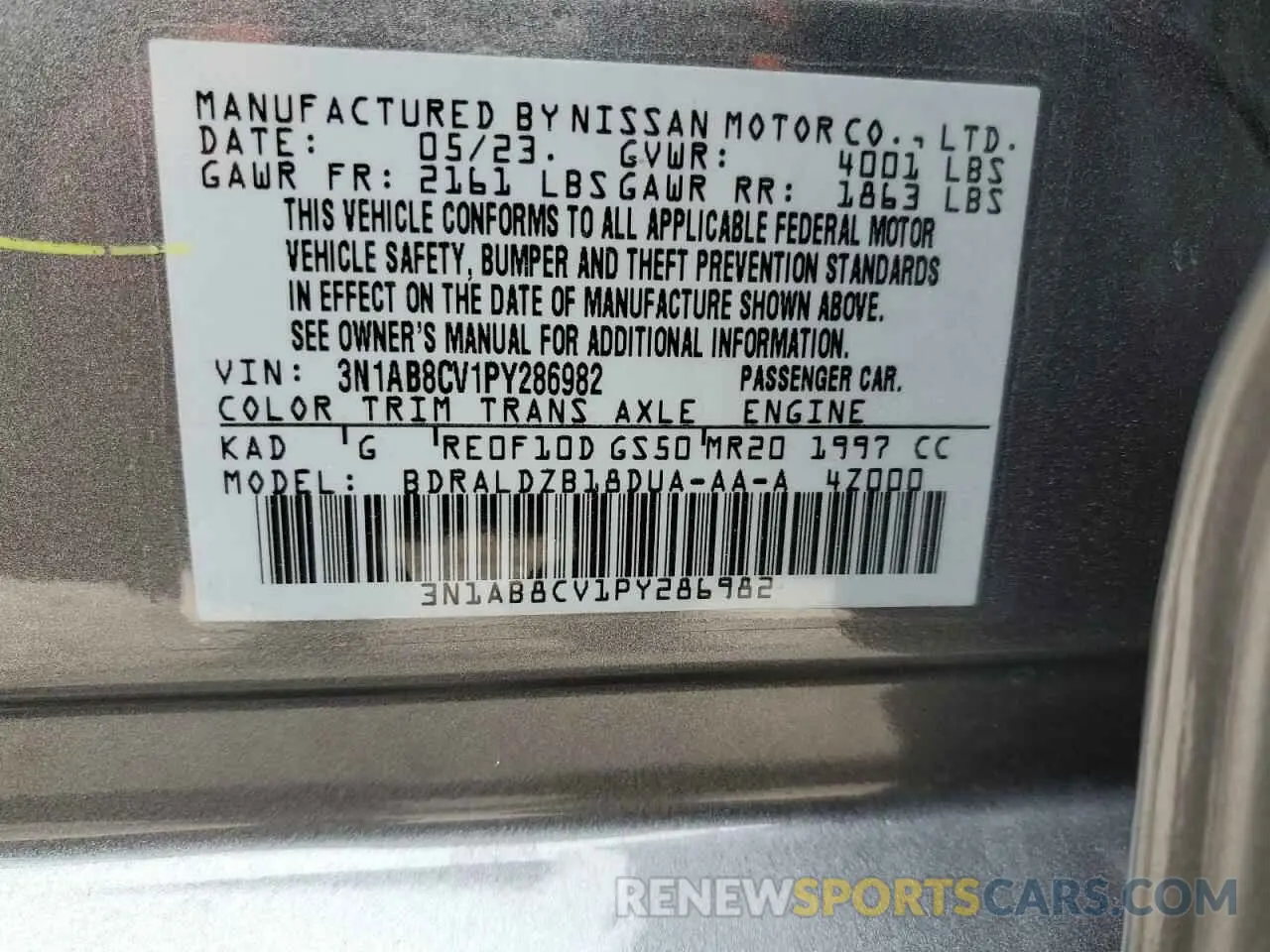 13 Фотография поврежденного автомобиля 3N1AB8CV1PY286982 NISSAN SENTRA 2023