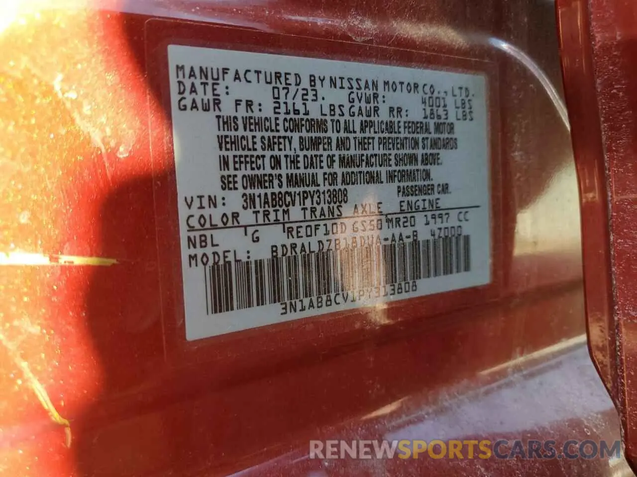 13 Photograph of a damaged car 3N1AB8CV1PY313808 NISSAN SENTRA 2023