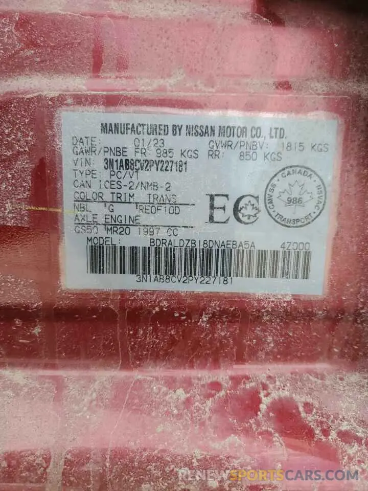 13 Фотография поврежденного автомобиля 3N1AB8CV2PY227181 NISSAN SENTRA 2023