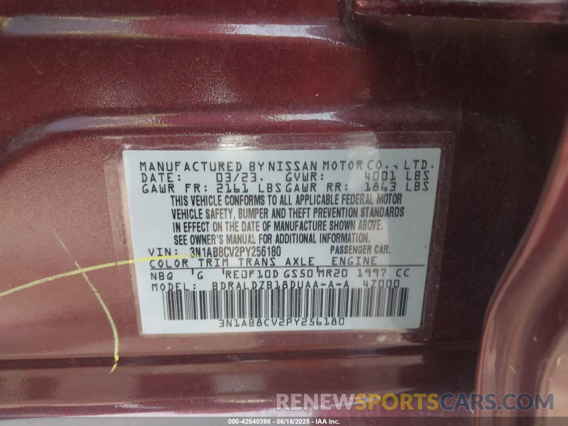 9 Photograph of a damaged car 3N1AB8CV2PY256180 NISSAN SENTRA 2023