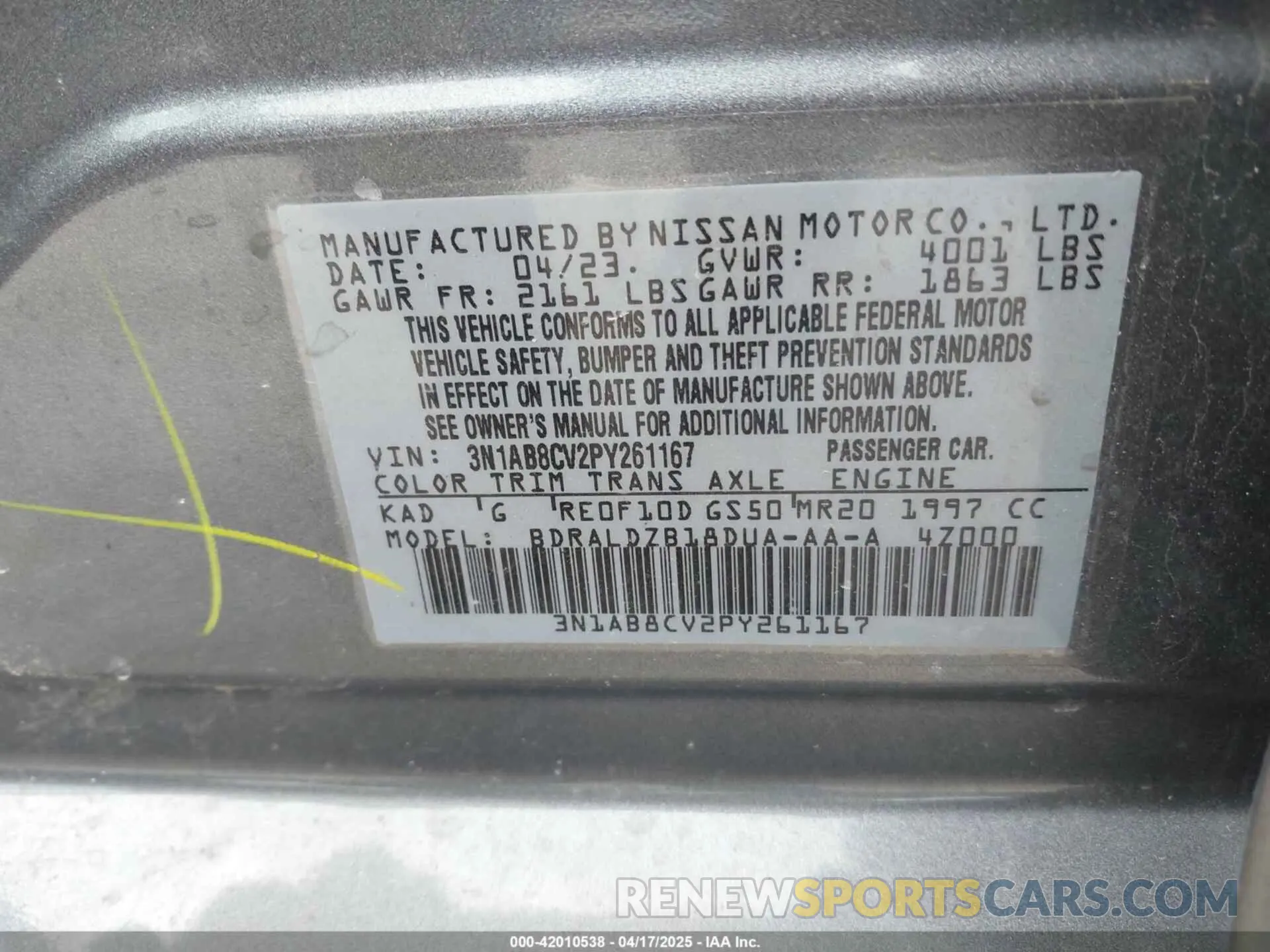 9 Photograph of a damaged car 3N1AB8CV2PY261167 NISSAN SENTRA 2023