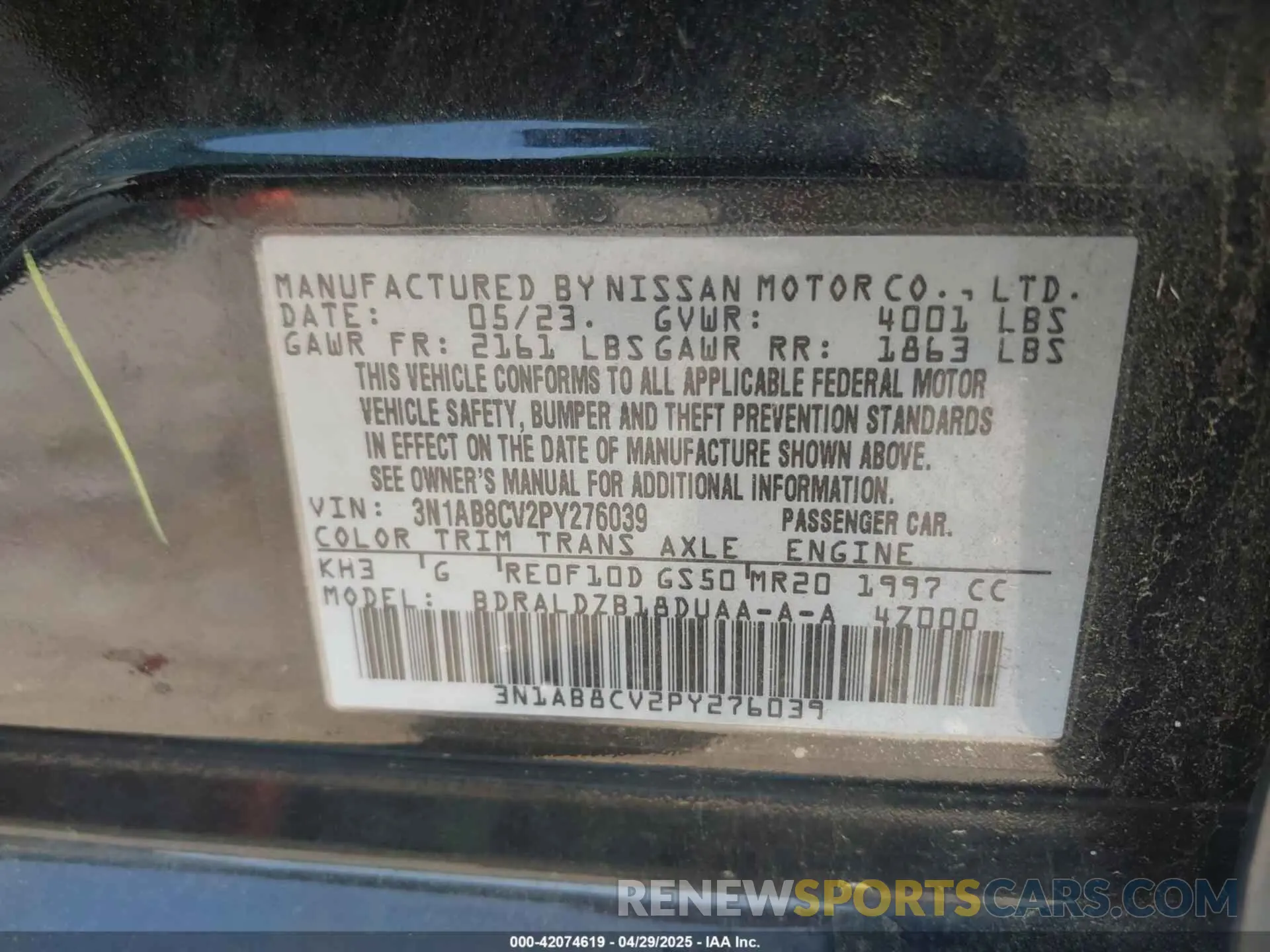 9 Photograph of a damaged car 3N1AB8CV2PY276039 NISSAN SENTRA 2023