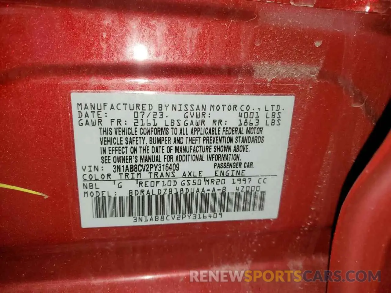 12 Фотография поврежденного автомобиля 3N1AB8CV2PY316409 NISSAN SENTRA 2023