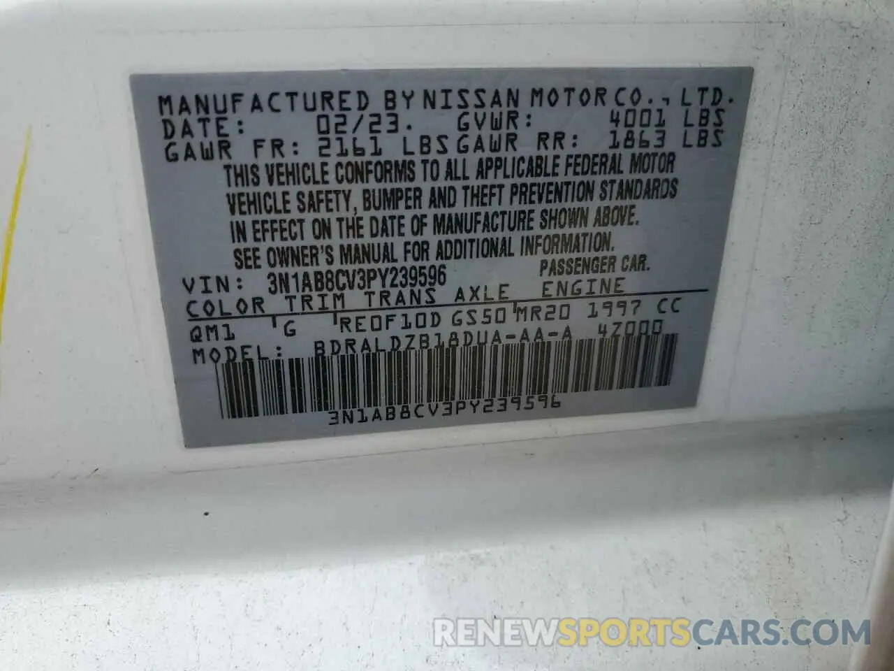12 Photograph of a damaged car 3N1AB8CV3PY239596 NISSAN SENTRA 2023