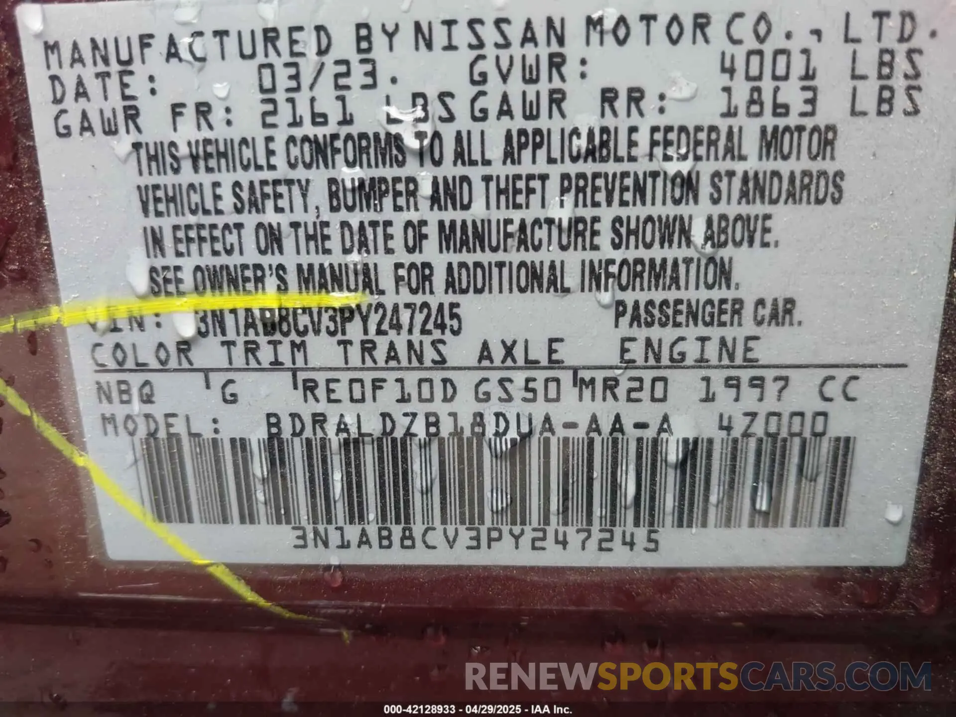 9 Фотография поврежденного автомобиля 3N1AB8CV3PY247245 NISSAN SENTRA 2023