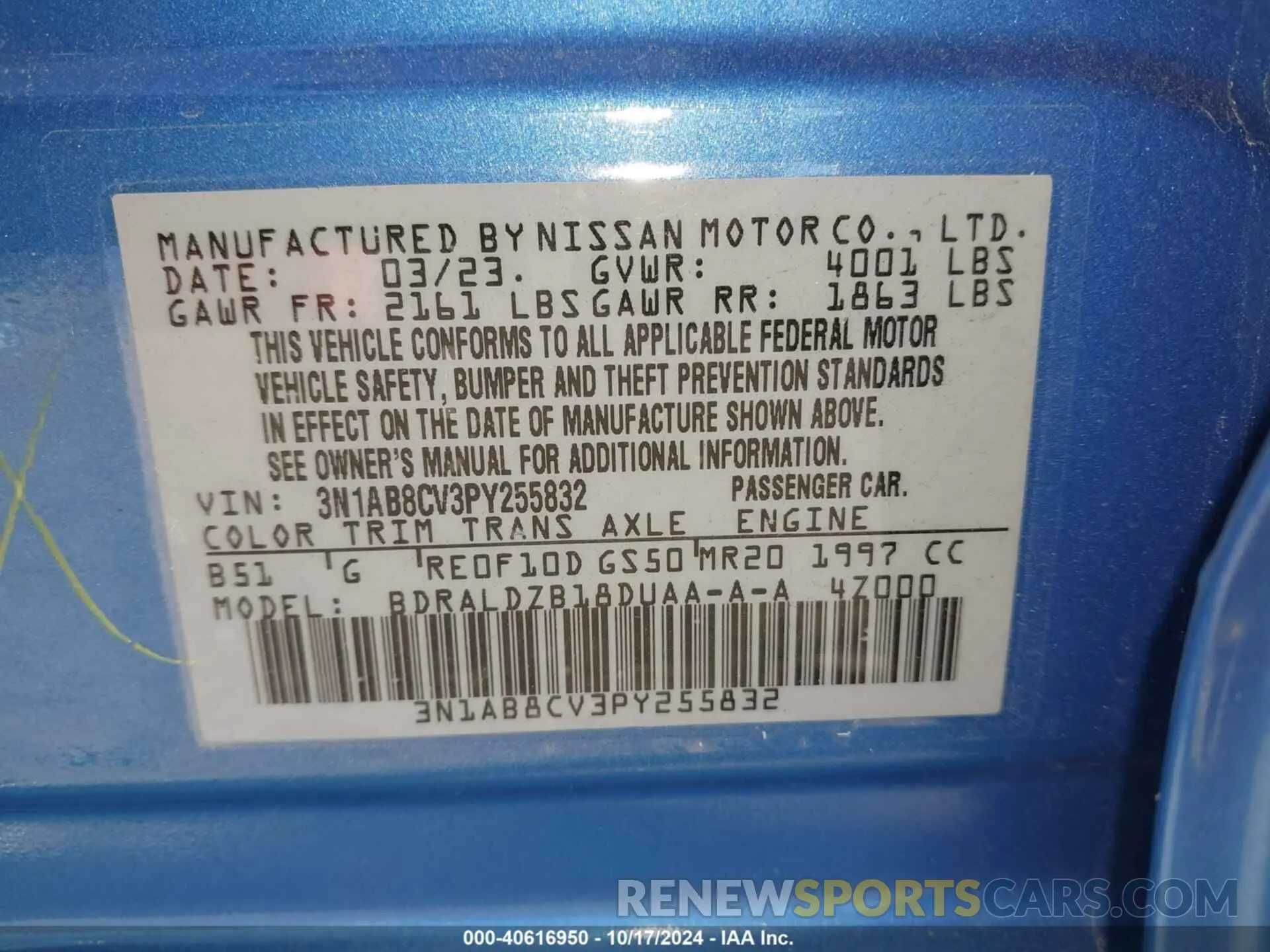 9 Photograph of a damaged car 3N1AB8CV3PY255832 NISSAN SENTRA 2023