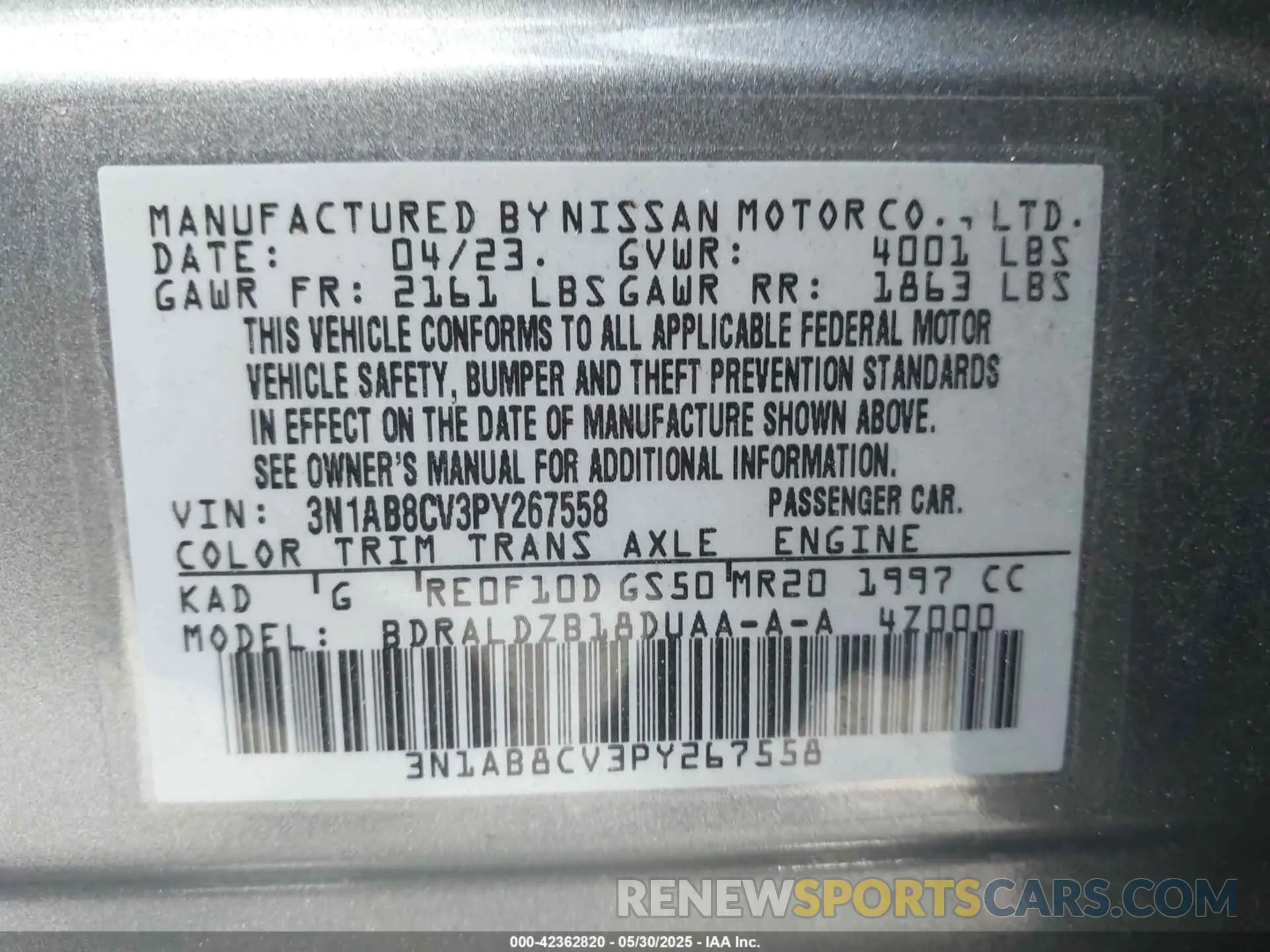 9 Фотография поврежденного автомобиля 3N1AB8CV3PY267558 NISSAN SENTRA 2023
