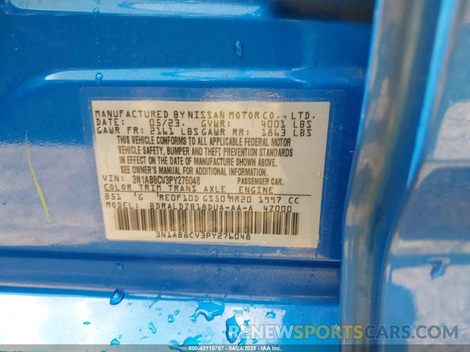 9 Фотография поврежденного автомобиля 3N1AB8CV3PY276048 NISSAN SENTRA 2023