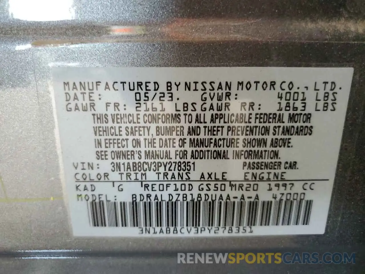 12 Photograph of a damaged car 3N1AB8CV3PY278351 NISSAN SENTRA 2023