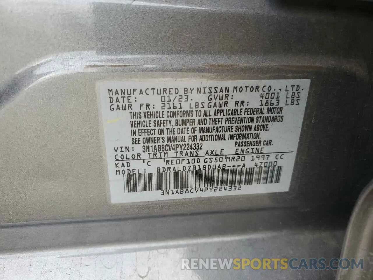 13 Фотография поврежденного автомобиля 3N1AB8CV4PY224332 NISSAN SENTRA 2023