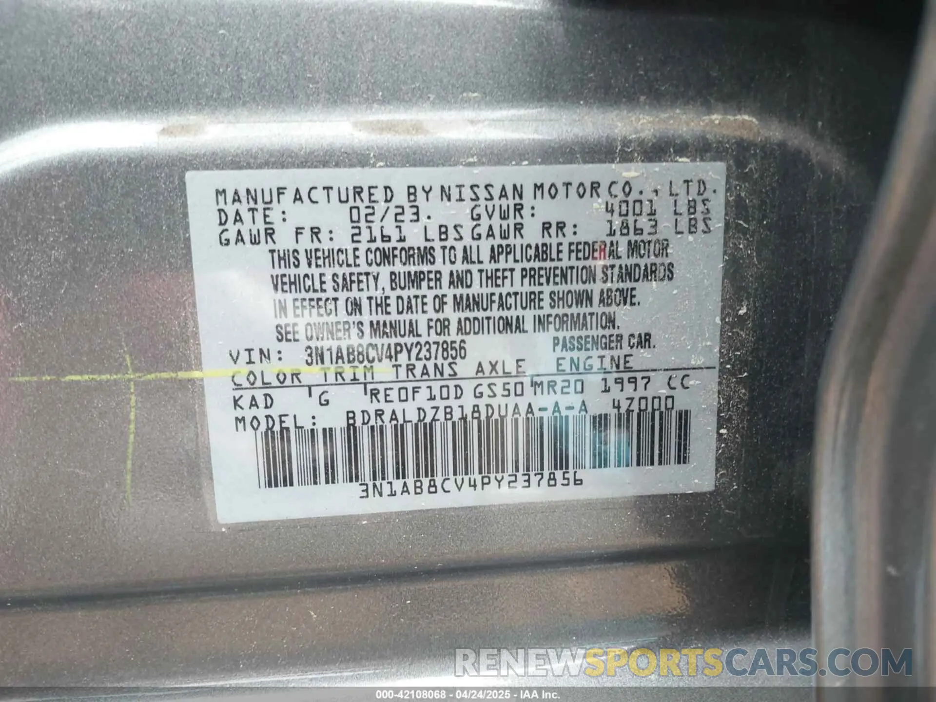 9 Photograph of a damaged car 3N1AB8CV4PY237856 NISSAN SENTRA 2023