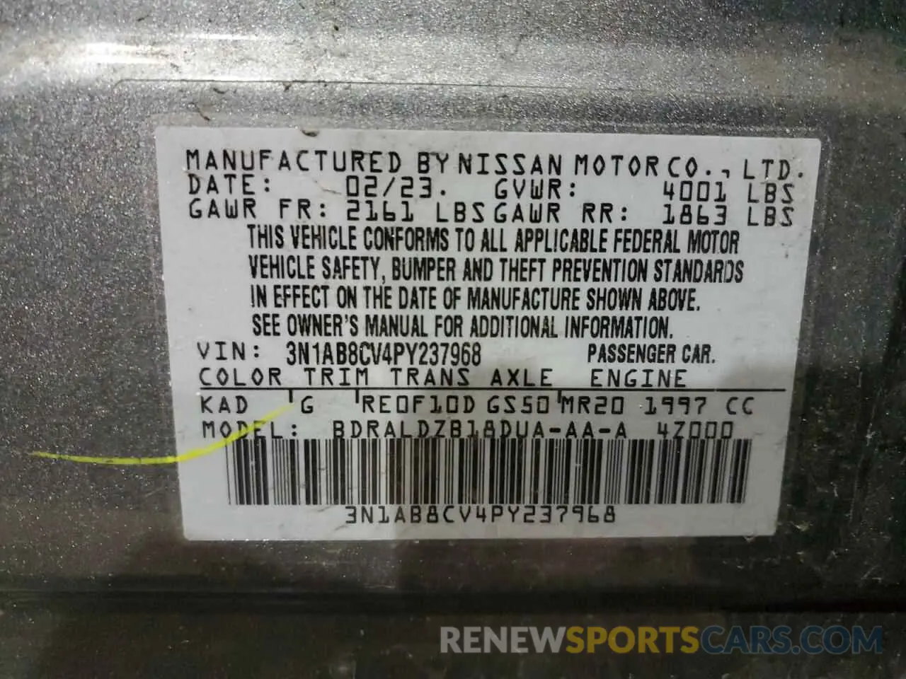 12 Фотография поврежденного автомобиля 3N1AB8CV4PY237968 NISSAN SENTRA 2023