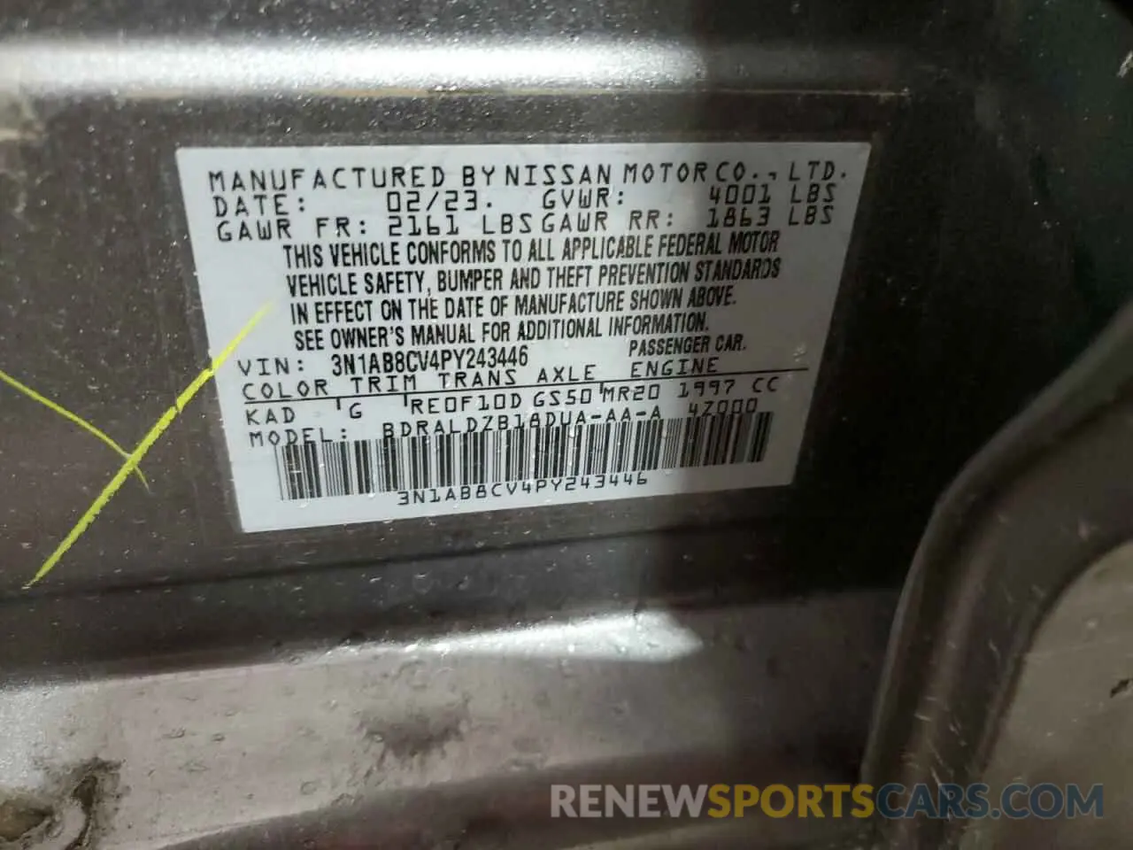 13 Фотография поврежденного автомобиля 3N1AB8CV4PY243446 NISSAN SENTRA 2023
