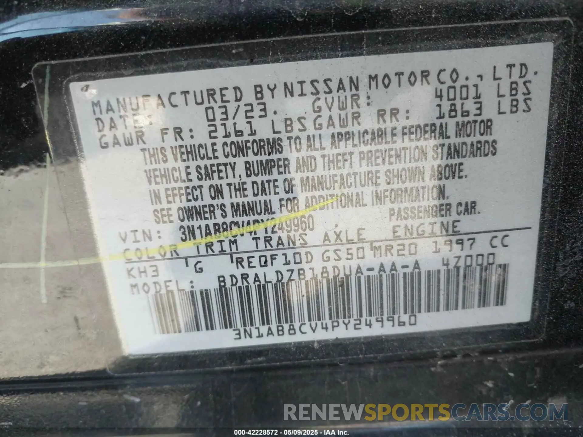 9 Photograph of a damaged car 3N1AB8CV4PY249960 NISSAN SENTRA 2023