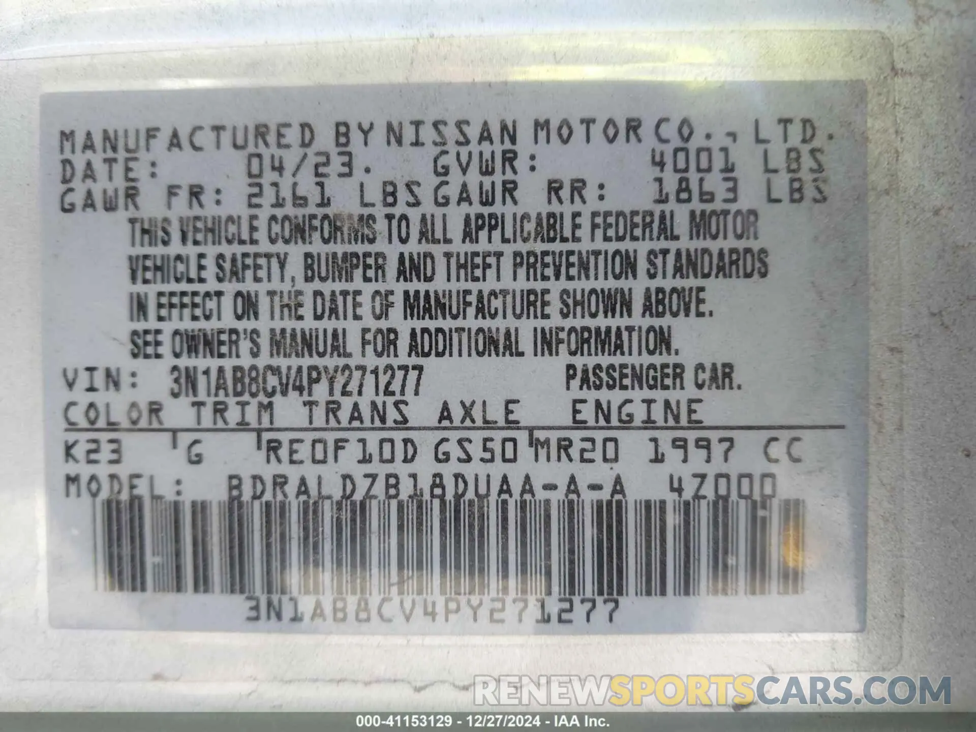 9 Фотография поврежденного автомобиля 3N1AB8CV4PY271277 NISSAN SENTRA 2023