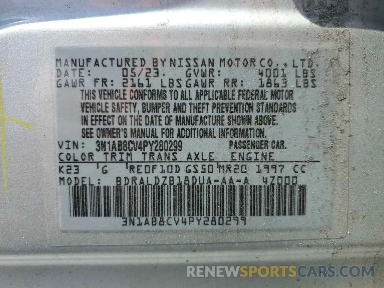 12 Photograph of a damaged car 3N1AB8CV4PY280299 NISSAN SENTRA 2023