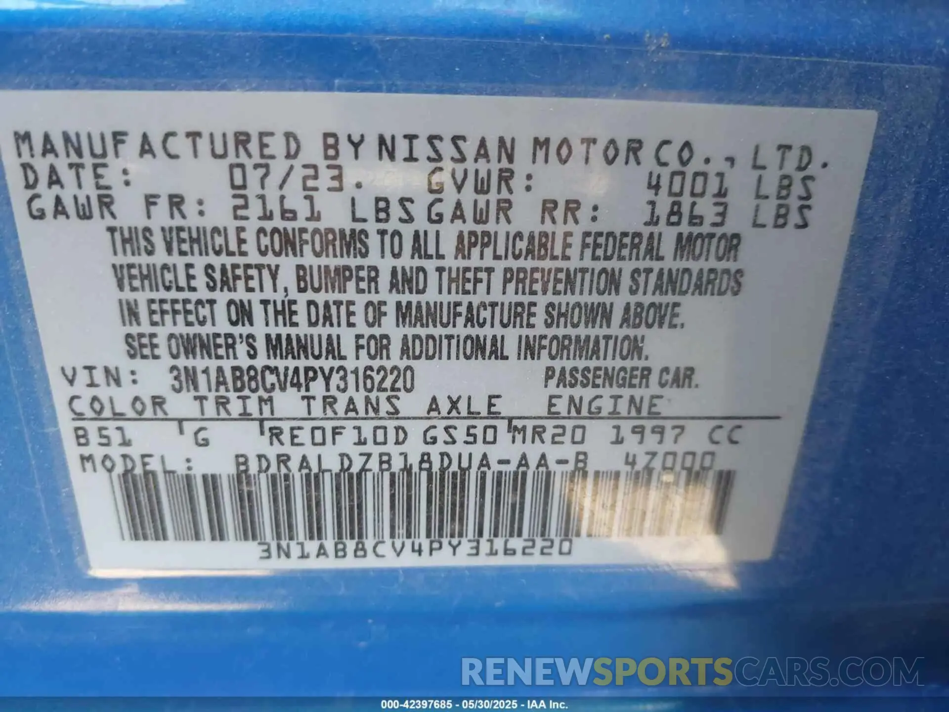 9 Фотография поврежденного автомобиля 3N1AB8CV4PY316220 NISSAN SENTRA 2023