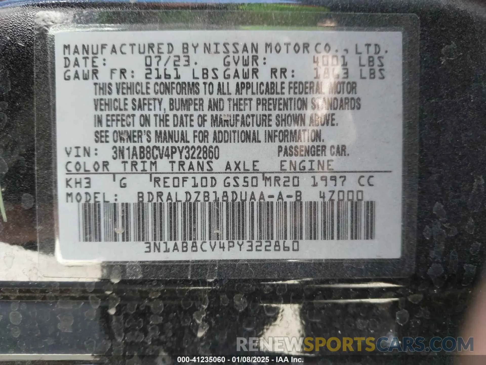 9 Photograph of a damaged car 3N1AB8CV4PY322860 NISSAN SENTRA 2023